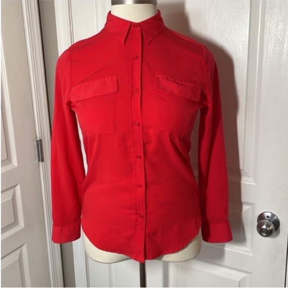 Apt.9 Blouse Button Down Red Long Sleeve Polyester Asymmetrical Office Holiday M - Picture 15 of 16
